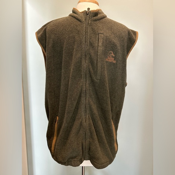 Ducks Unlimited Vintage Fleece Brown zip up logo vest size XLarge - Picture 1 of 13